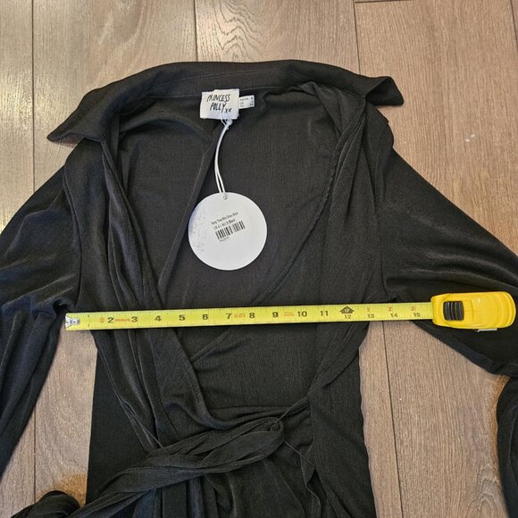 💫NWT Princess Polly Black V-Neck Long Sleeve Cocktail Wrap Party Dress Size 4 - Picture 12 of 15